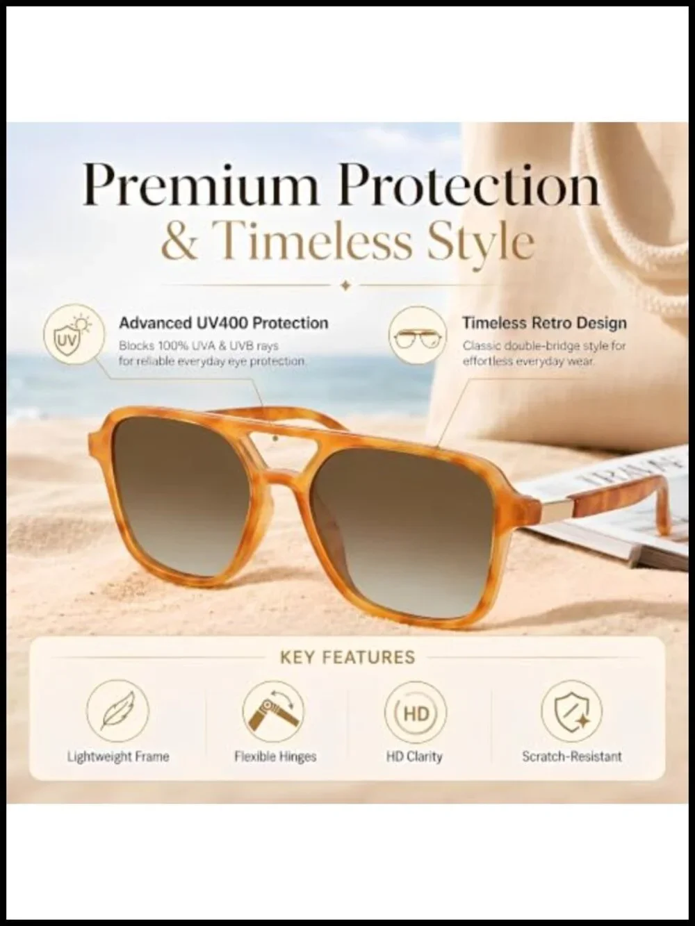 Retro Polarized Aviator Sunglasses UV400 Vintage Square Shades